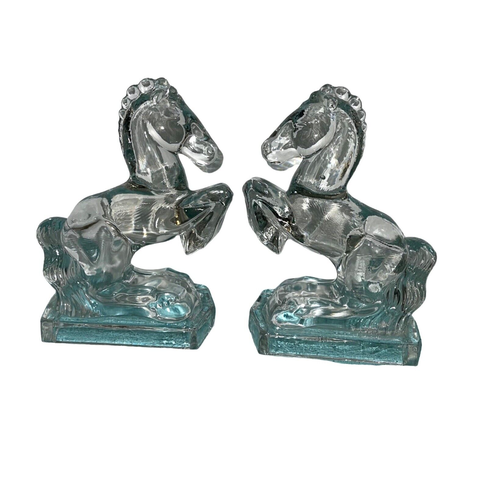 L.E. Smith Bookends Glass Vintage Rearing Horse Set Of Two Retro Detailed Clear