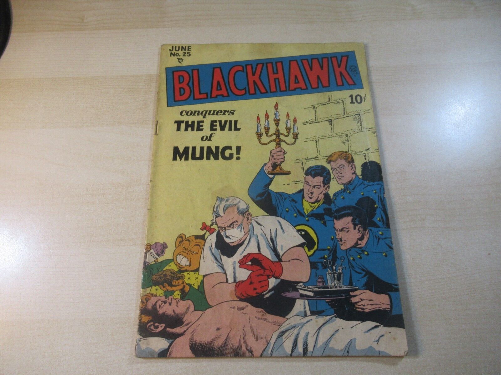 BLACKHAWK #25 QUALITY COMICS GOLDEN AGE WAR HIGHER GRADE ETHER SURGERY COVER