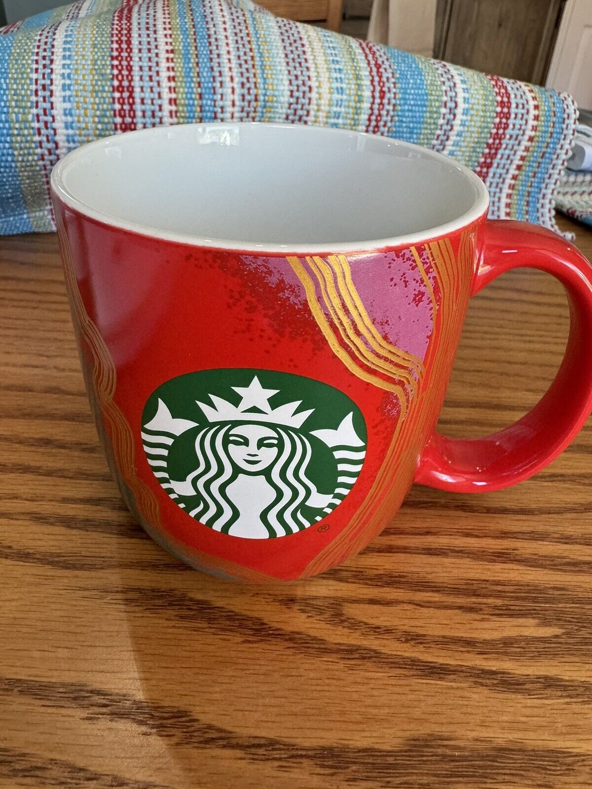 Starbucks Holiday Coffee Mug Cup Red Green Blue Gold Swirl 18oz Christmas 2021