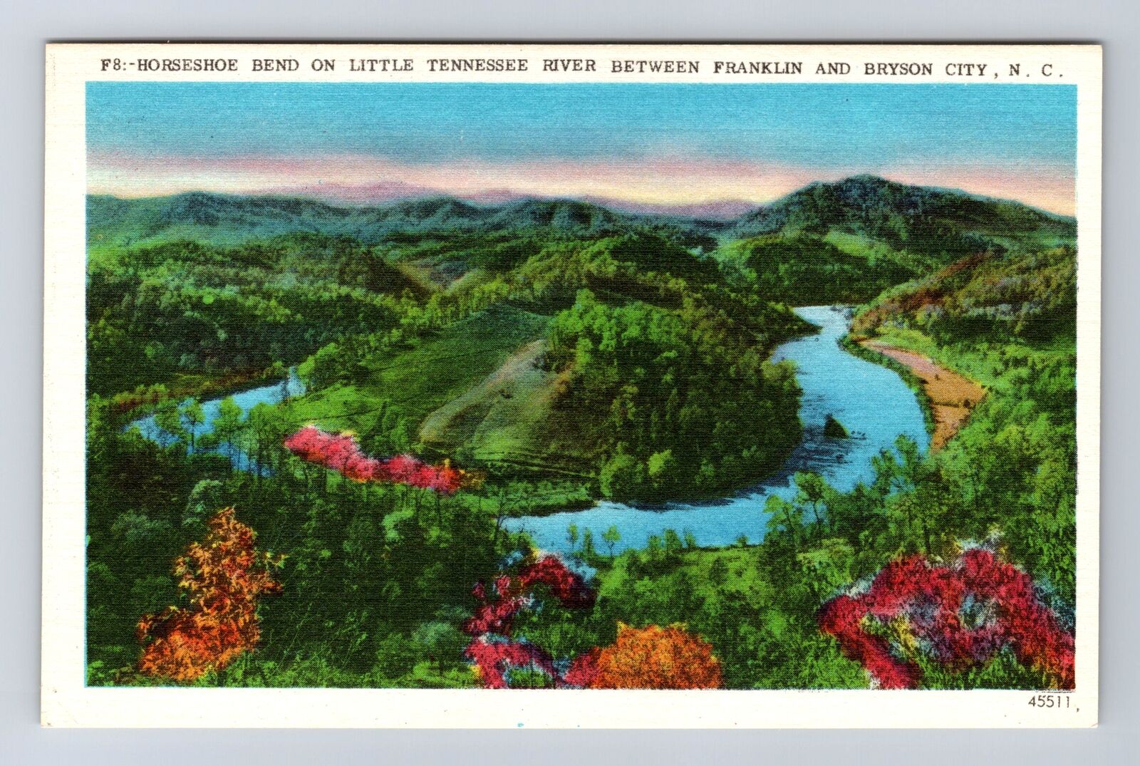 Franklin NC-North Carolina, Bend on Little Tennessee River Vintage Card Postcard