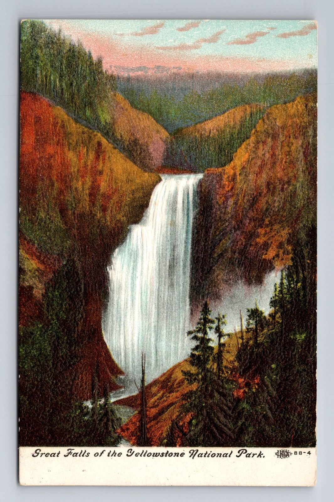 Yellowstone National Park WY-Wyoming, Great Falls, Antique Vintage Postcard