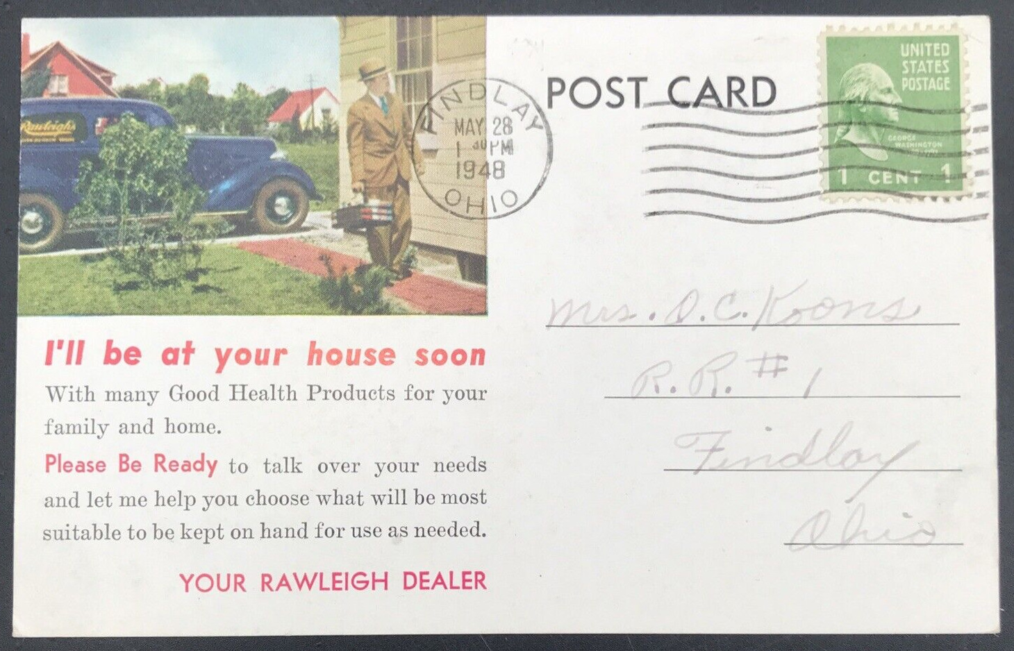 Vintage 1948 Rawleigh Dealer Reminder Postcard Inventory Checklist