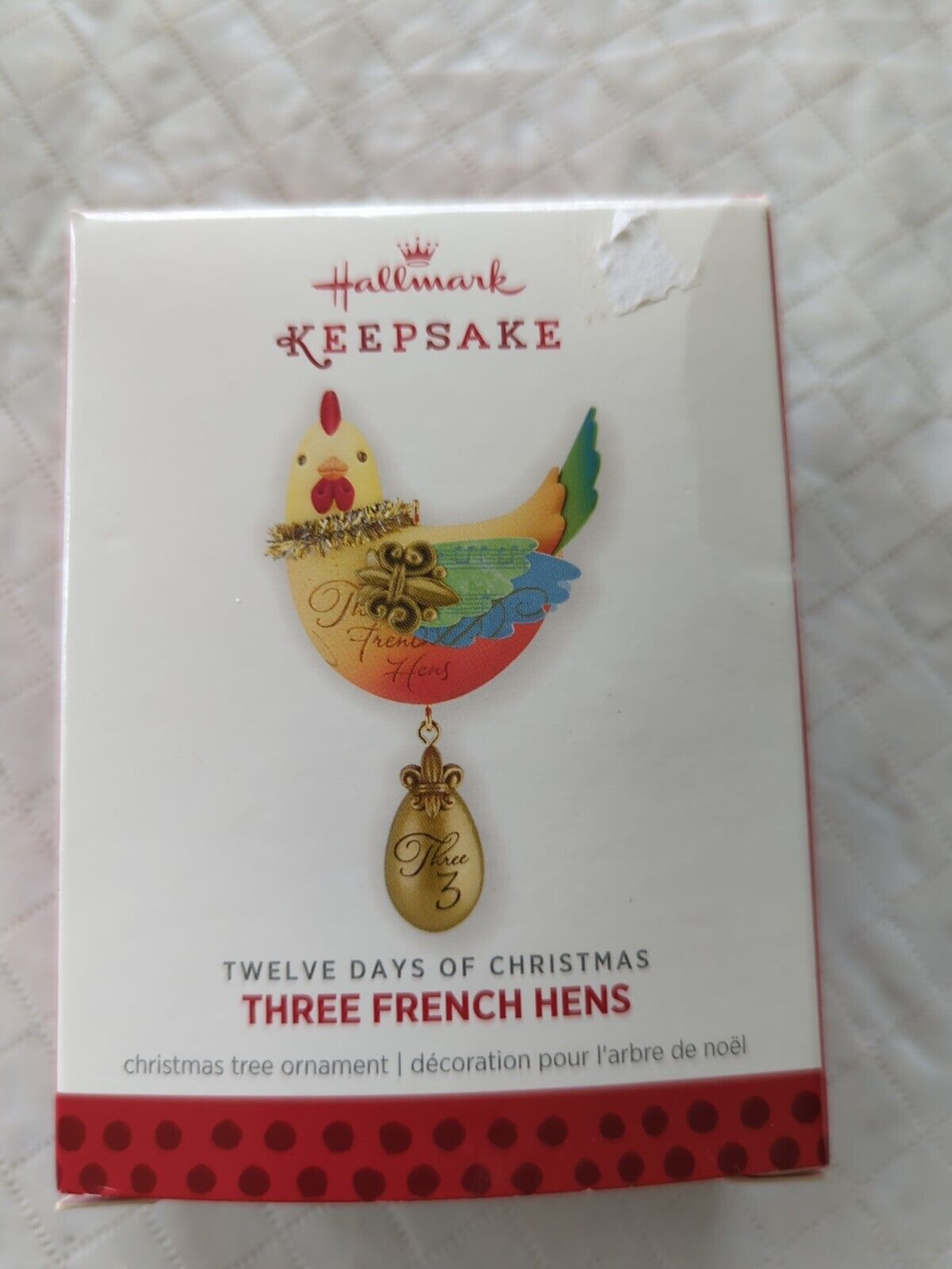 2013 Hallmark Keepsake, Three French Hens Ornament With Box, Third In Series