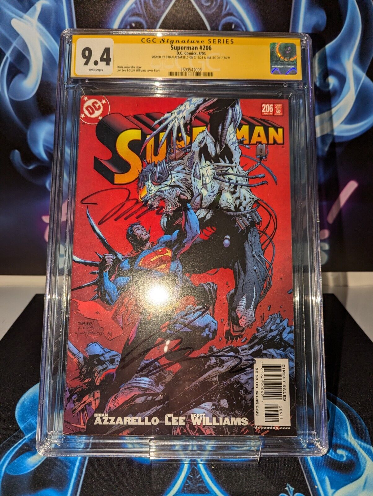 Superman #206 9.4 CGC Signed By Azarello And Jim Lee