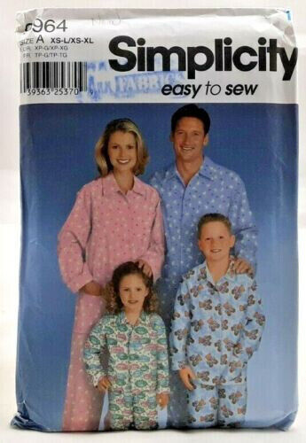2001 Simplicity Sewing Pattern 9964 Unisex Childrens & Adults Pajamas XS-XL 7807