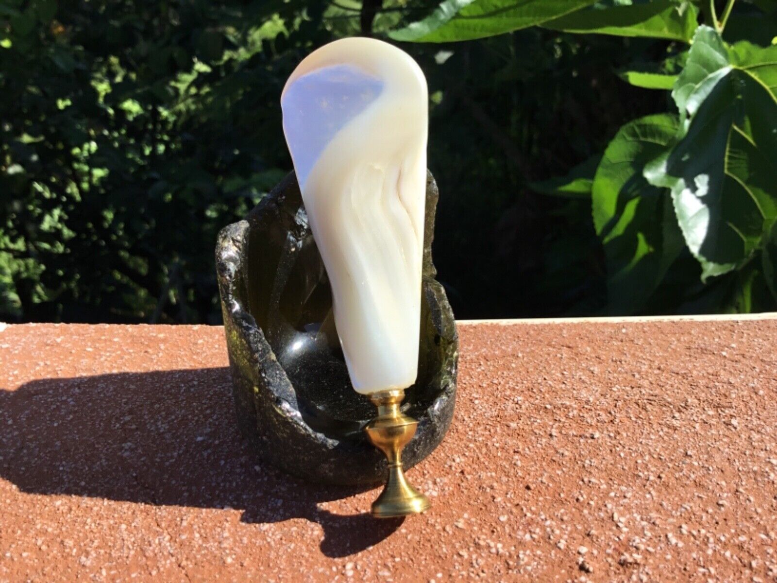 Giant Antique Mother Of Pearl And Brass Custom Tobacco Pipe Tamper