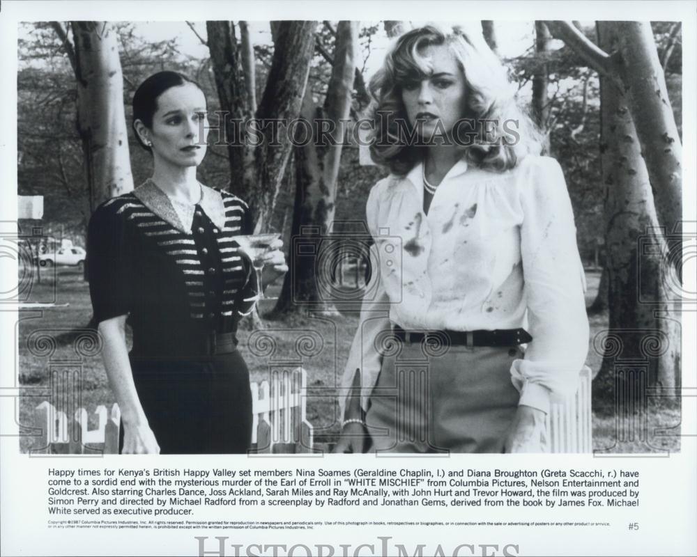 1987 Press Photo Actors Geraldine Chaplin Greta Scacchi White Mischief