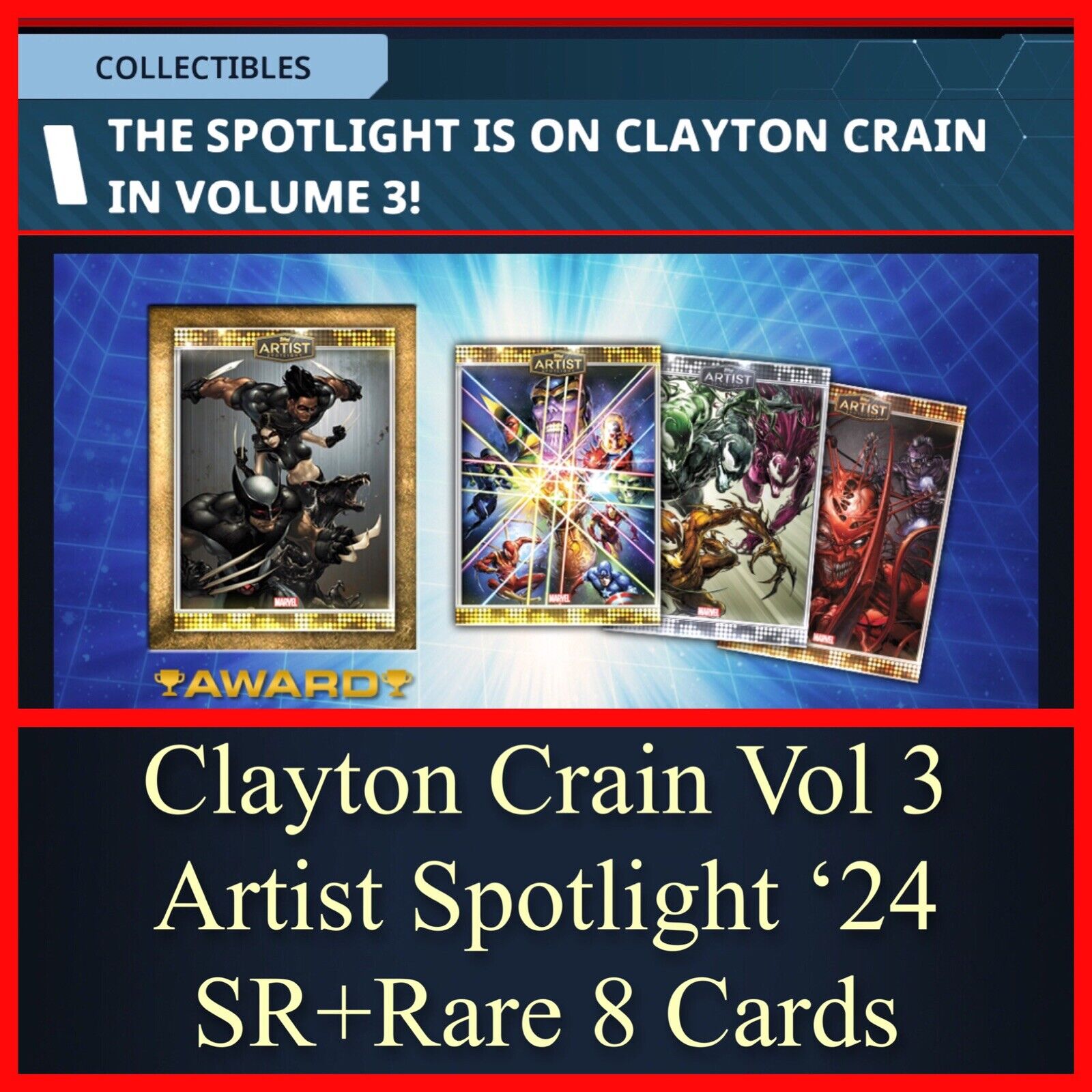 CLAYTON CRAIN VOL 3 ARTIST SPOTLIGHT ‘24 SR+RARE 8 CARD SET-TOPPS MARVEL COLLECT
