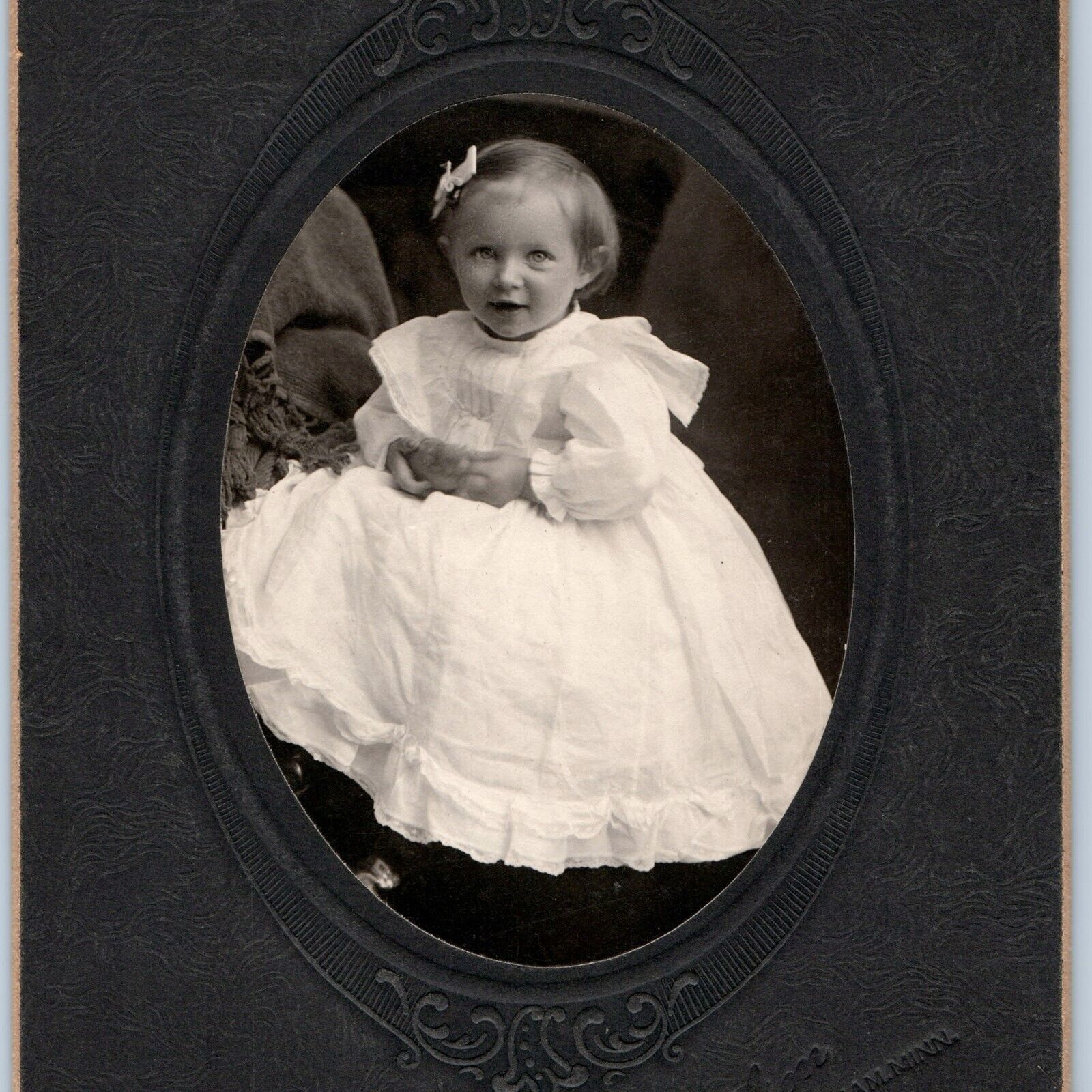1900s Perham MN Adorable Smile Baby Girl Cabinet Card Cute Bright Eyes Olson B24