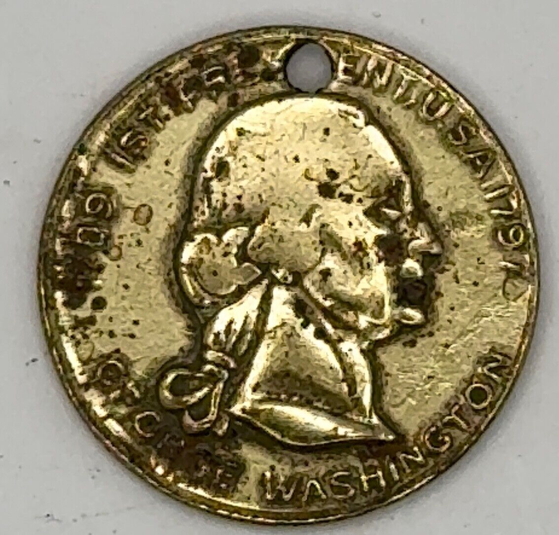 Vintage George Washington US President Aged Golden Necklace Charm RARE