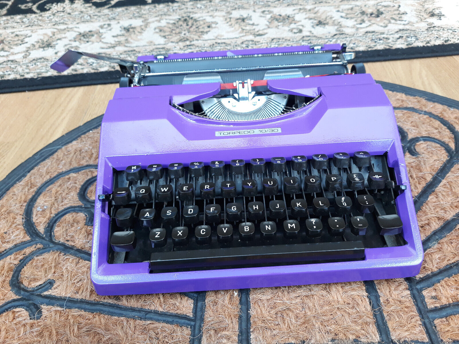 Vintage double purple Torpedo 40 portable typewriter working with case