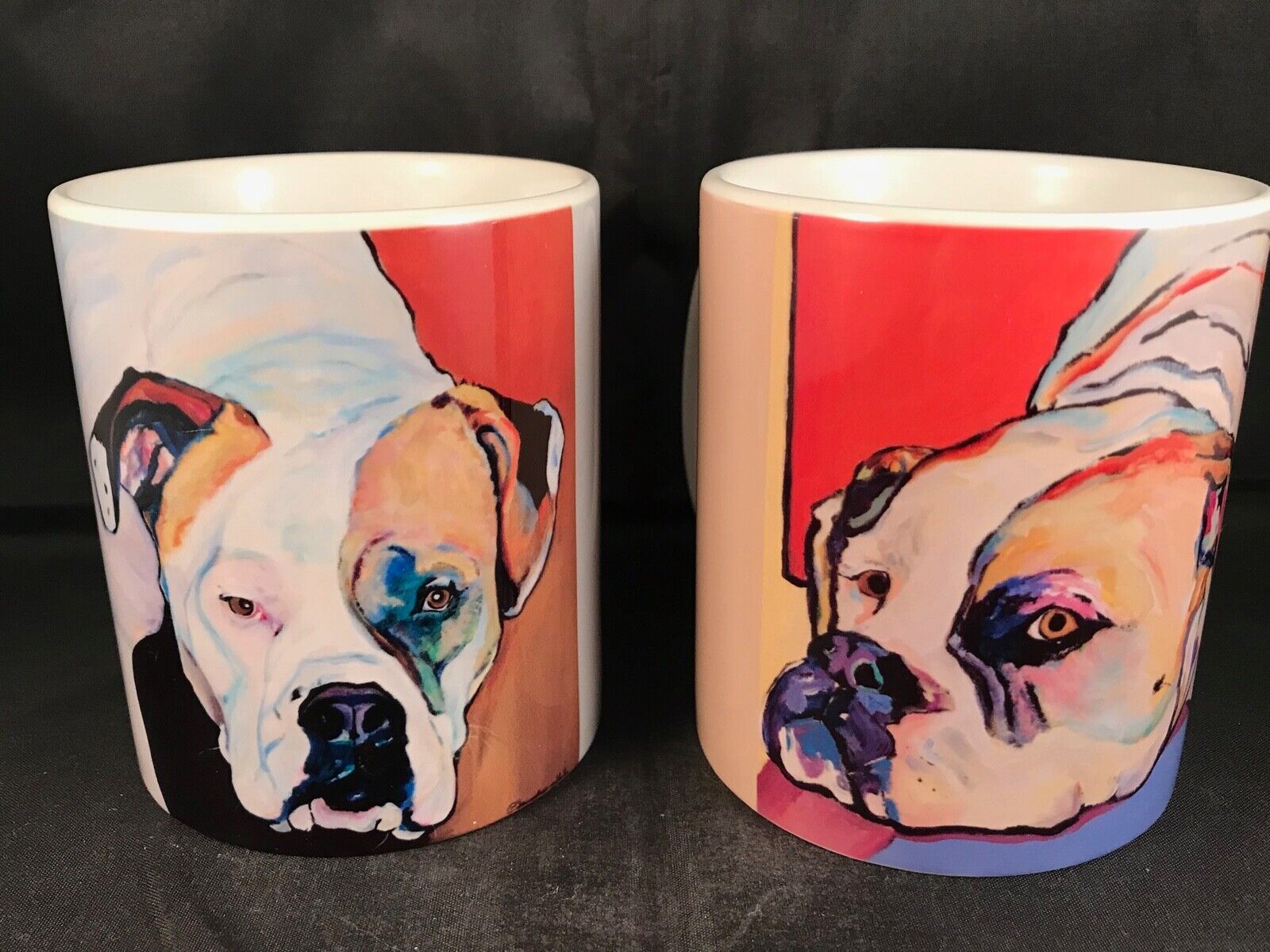 Boxer Dog Watercolor Painting Coffee Tea Cup Mug by Artist PSWhite Lot of 2
