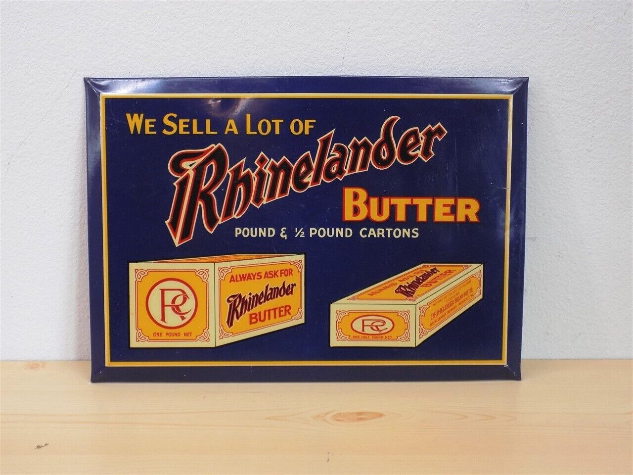 Vintage Rhinelander Brand Butter Tin Over Cardboard Advertising Sign