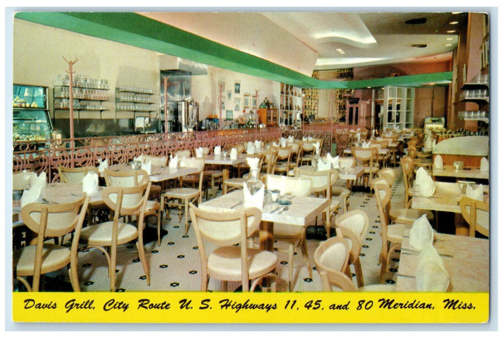 c1960\'s Davis Grill City Route US Highways 11 Meridian Mississippi MS Postcard