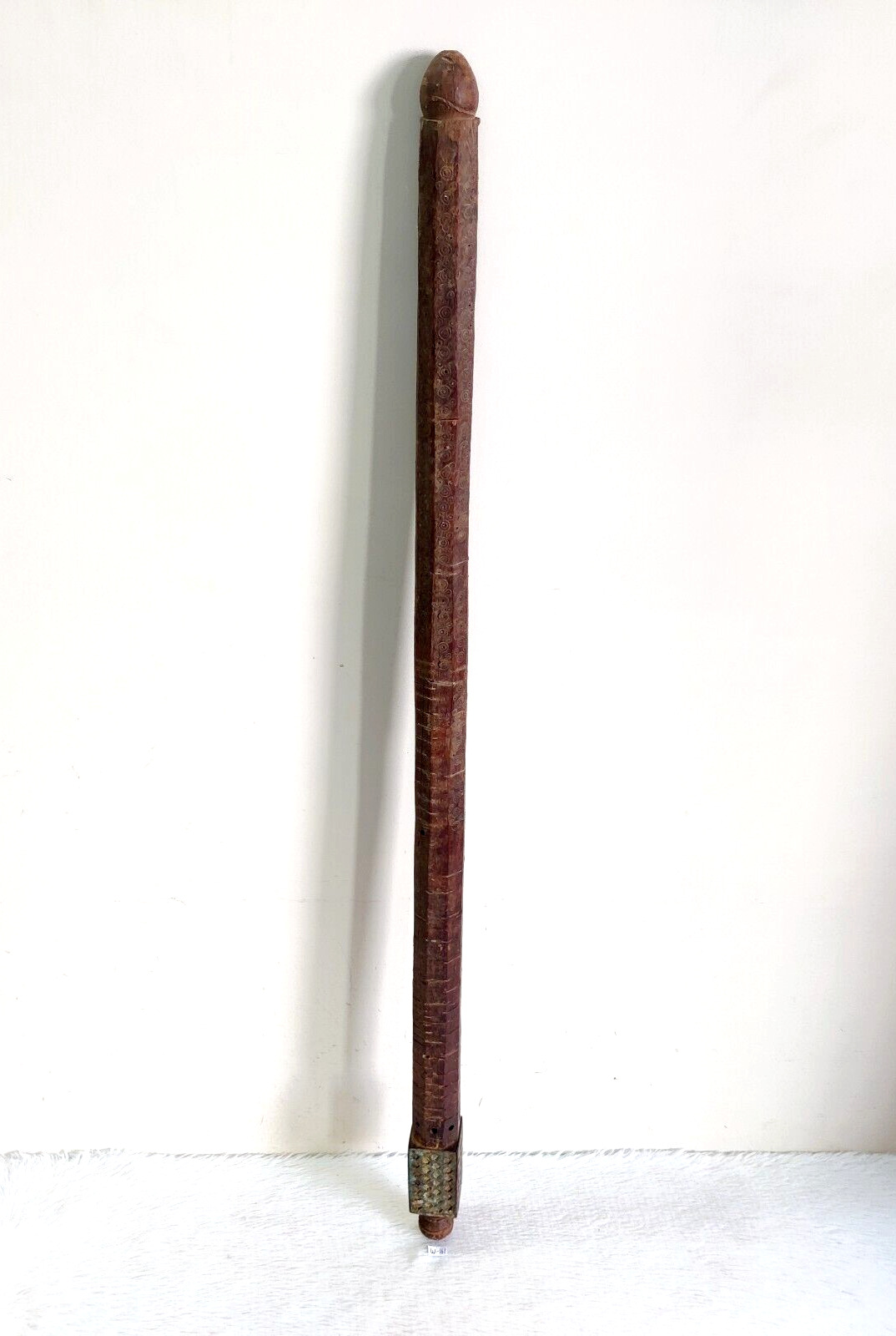 18c Vintage Original Old Brass Decorated Tantra Mantra Religious Wooden Stick