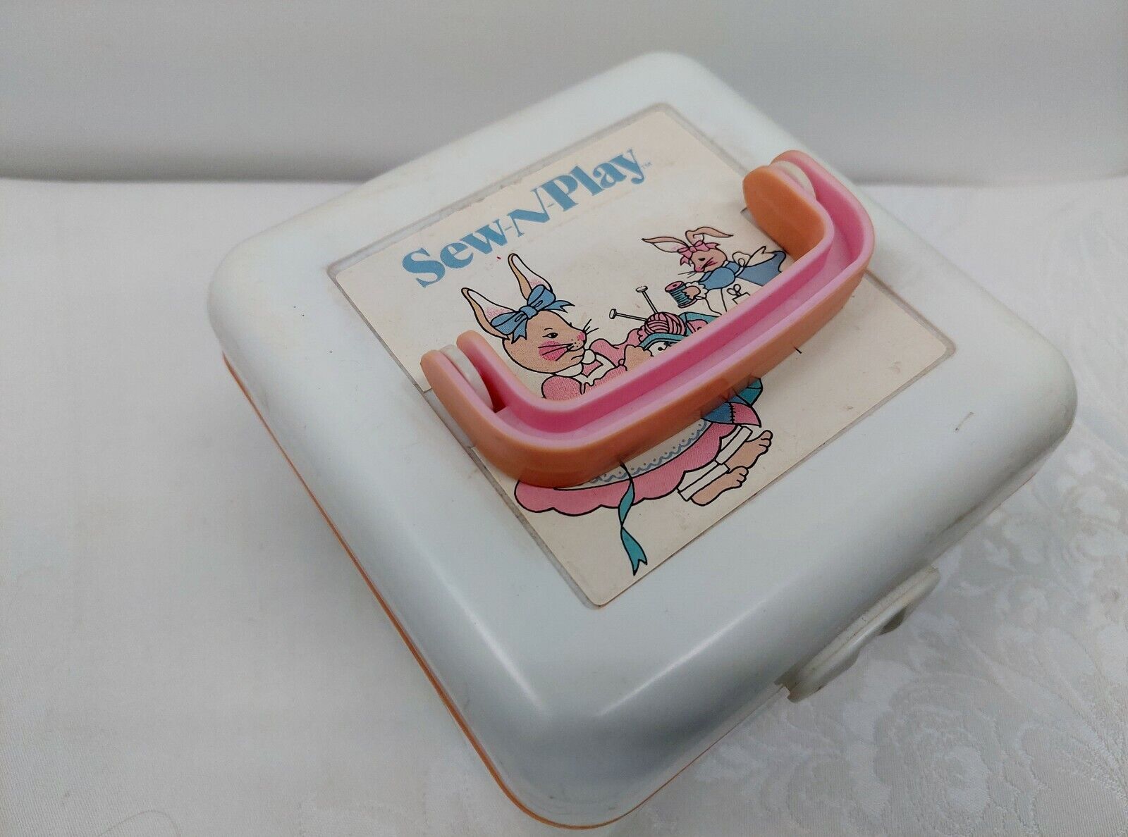Bunny Tales Vintage Sew-n-Play Sewing Box for Kids Pink Tray Filled