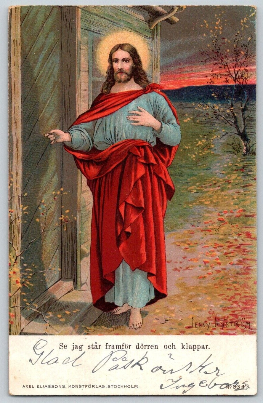 Undivided Back Postcard~ Jesus Knocking On Door