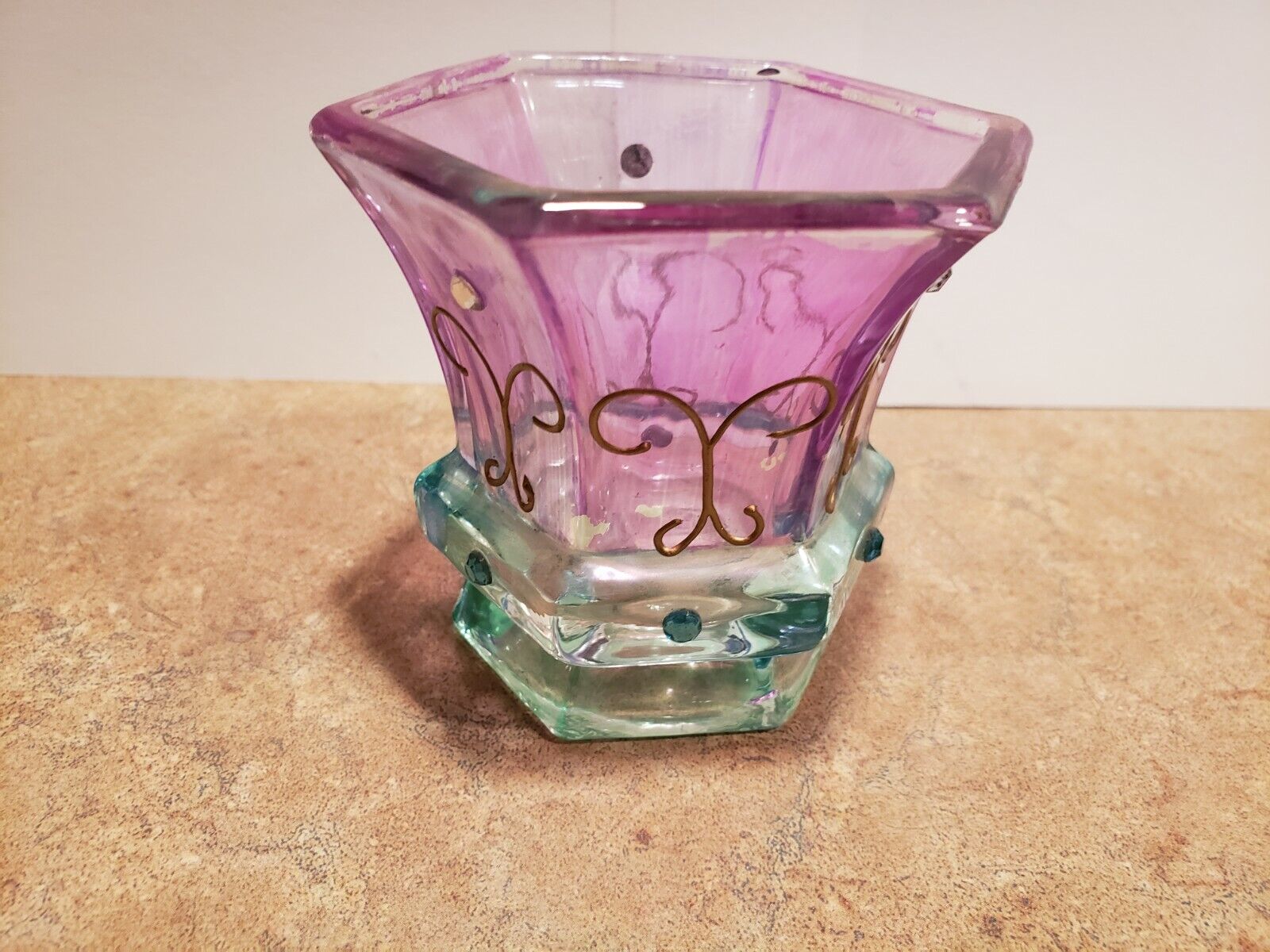 PartyLite Multi-Color Glass Tealight Candleholder. Green-Blue-Purple