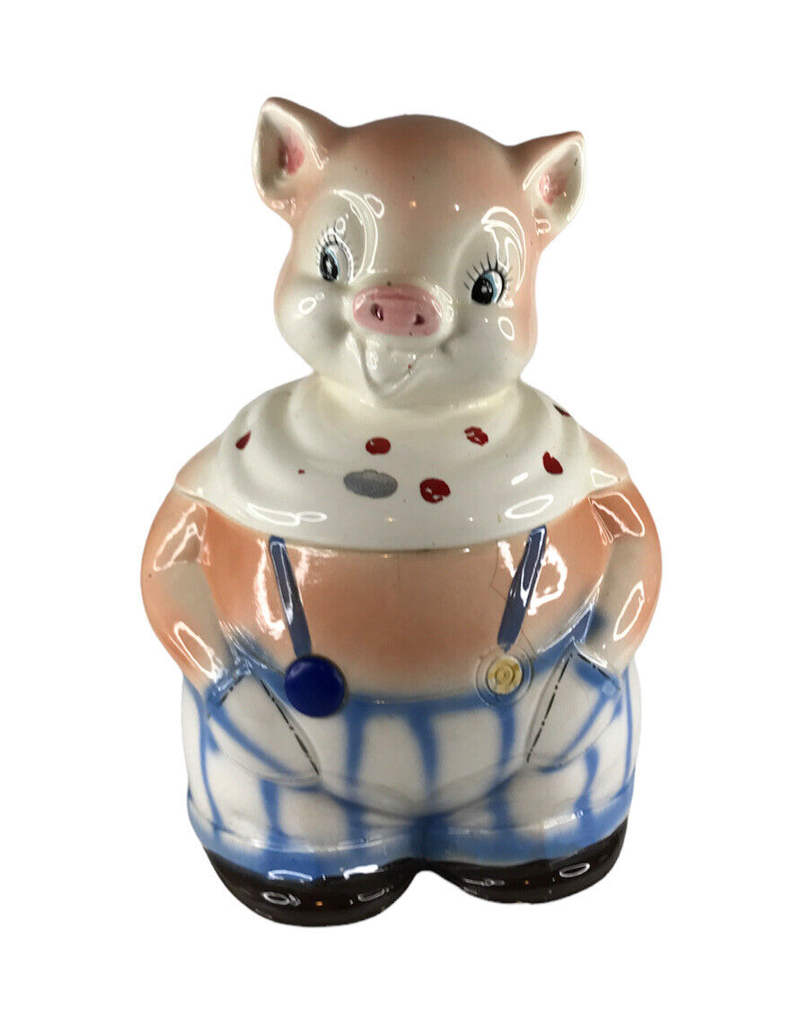 Vintage 1940s PIG IN OVERALLS Cookie Jar Lorraine Elam Ceramic Enesco