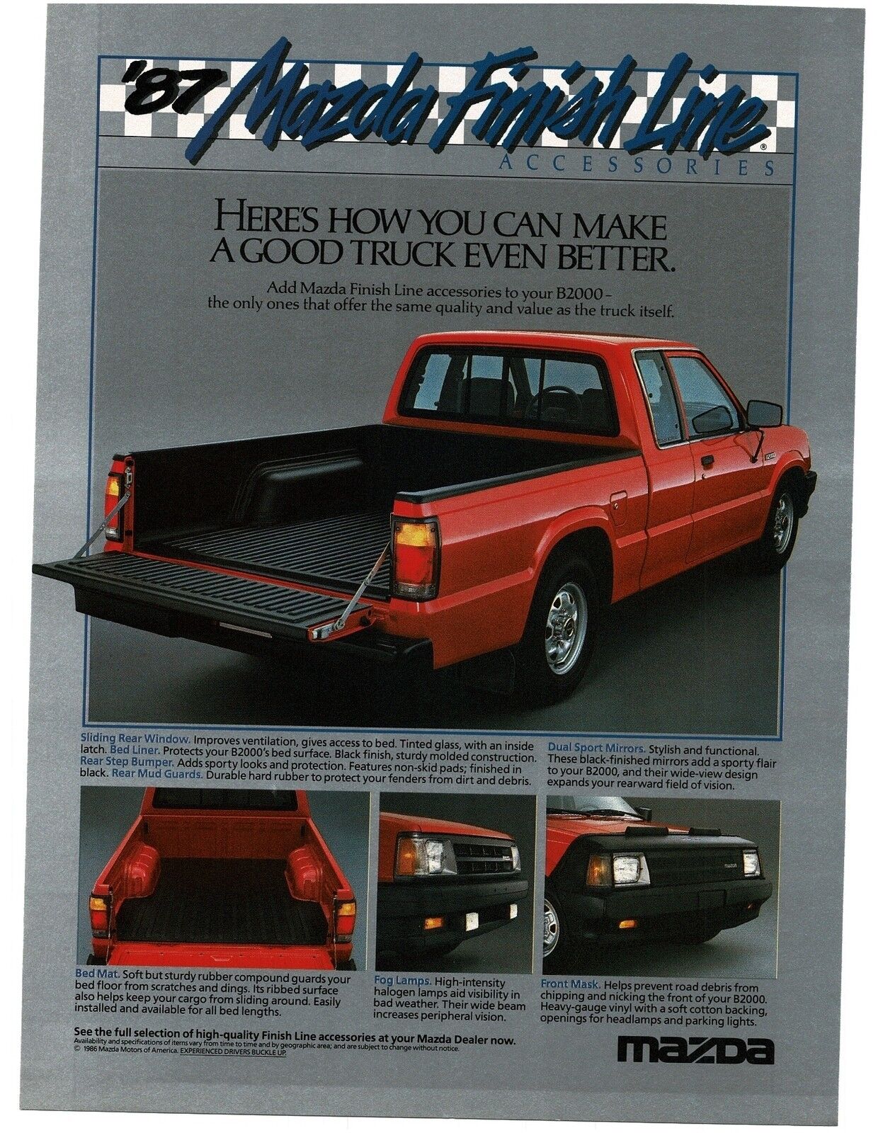 1986 MAZDA B2000 Red Pickup Truck Vintage Ad 
