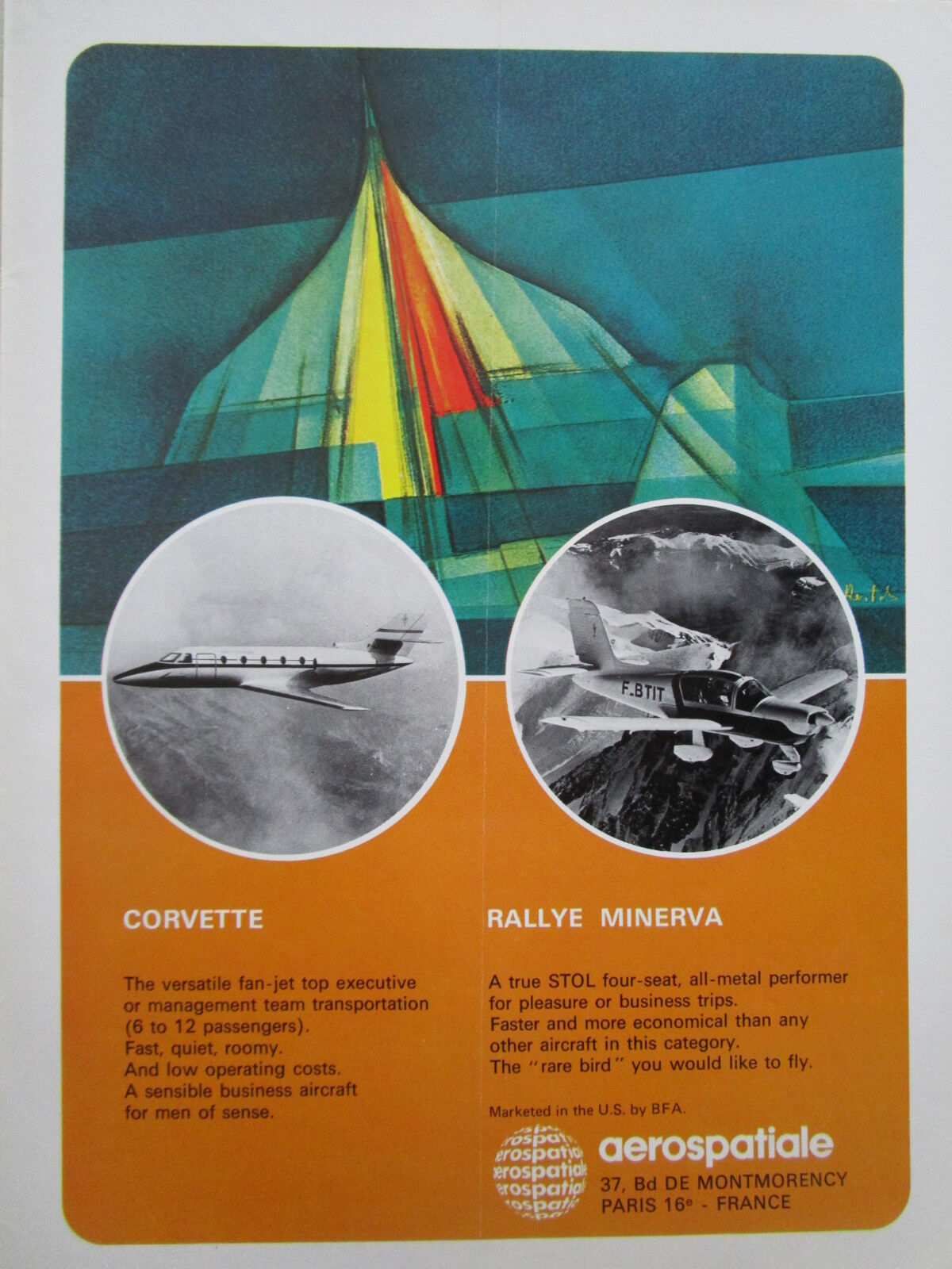 5/1972 CONCORDE AEROSPACE PUB CORVETTE PLANE RALLY MINERVA AIRCRAFT AD
