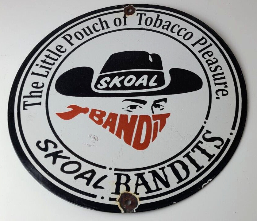 Vintage Tobacco Sign - Porcelain Skoal Bandit Pouches Gas Oil Pump Plate Sign