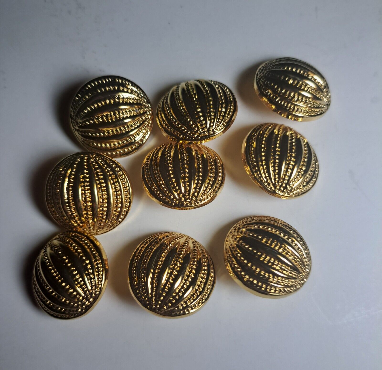 9 VTG Gold Tone Embossed Buttons Rounded Plastic Fashion Statement Piece Buttons