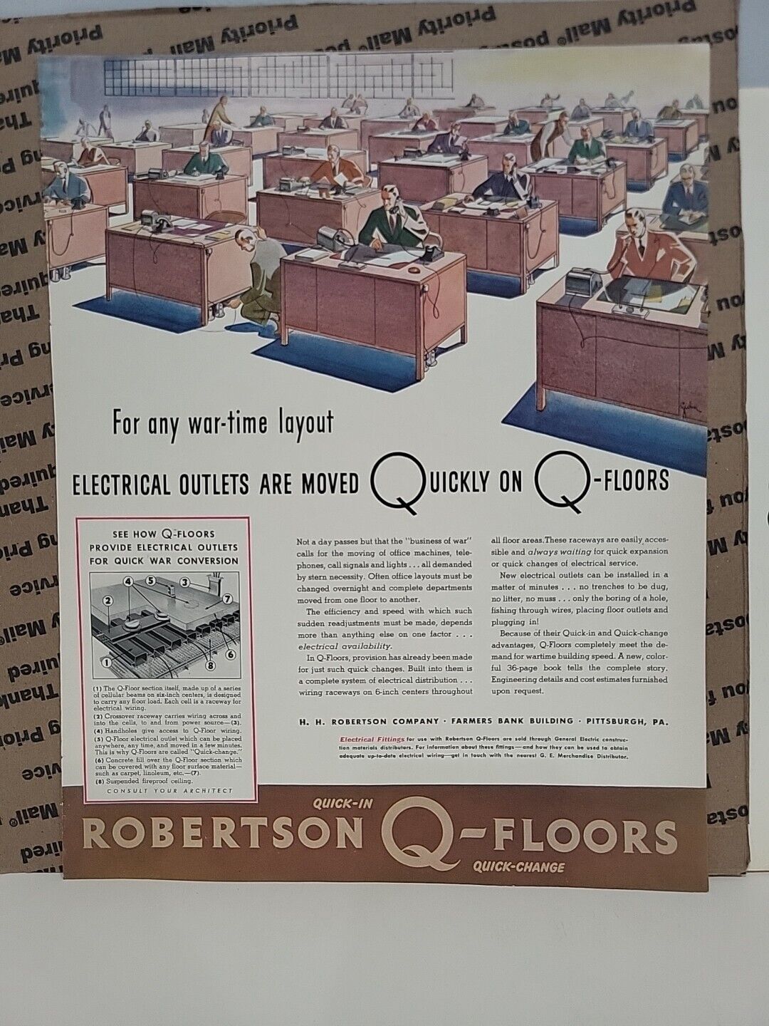 1942 Robertson Q-Floors Fortune WW2 Print Ad Q3 Quick-In Office Desks Salesmen