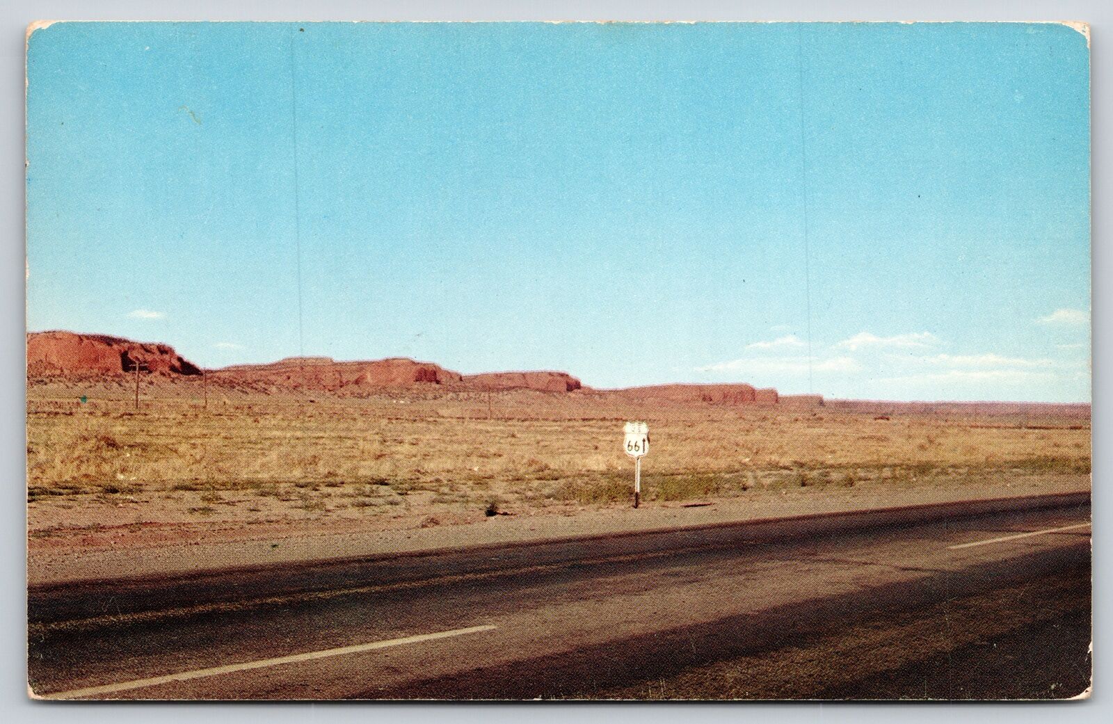 Gallup New Mexico~Route 66 Highway Sign~Red Rocks~1957 Postcard