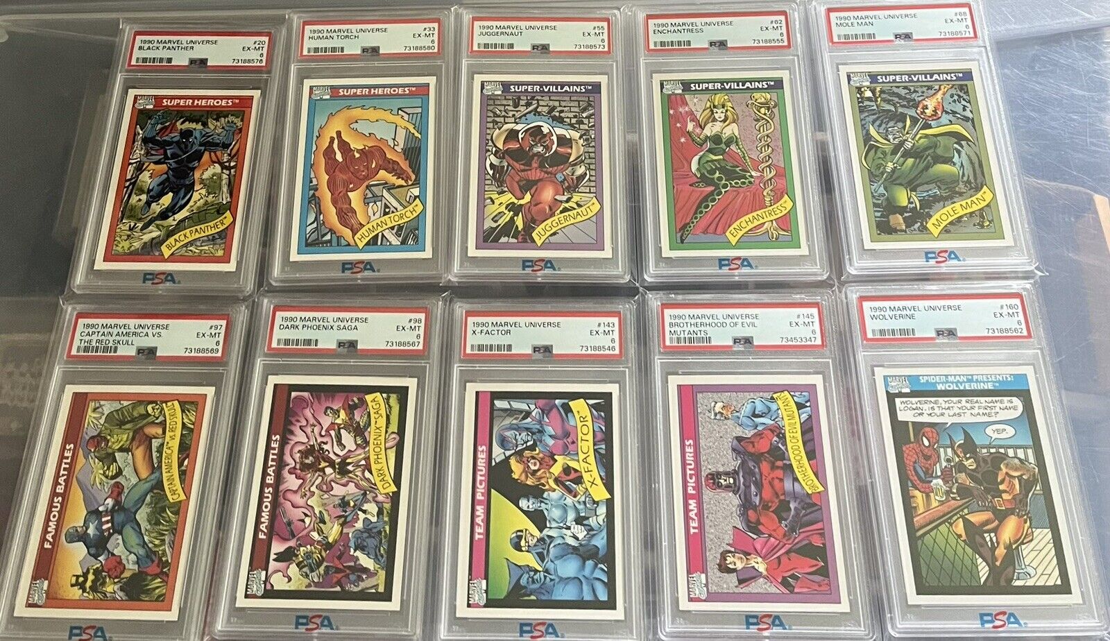 1990 Marvel Universe PSA 6 10-Card Lot - All EX/MT - Newly Graded - Nice Lot
