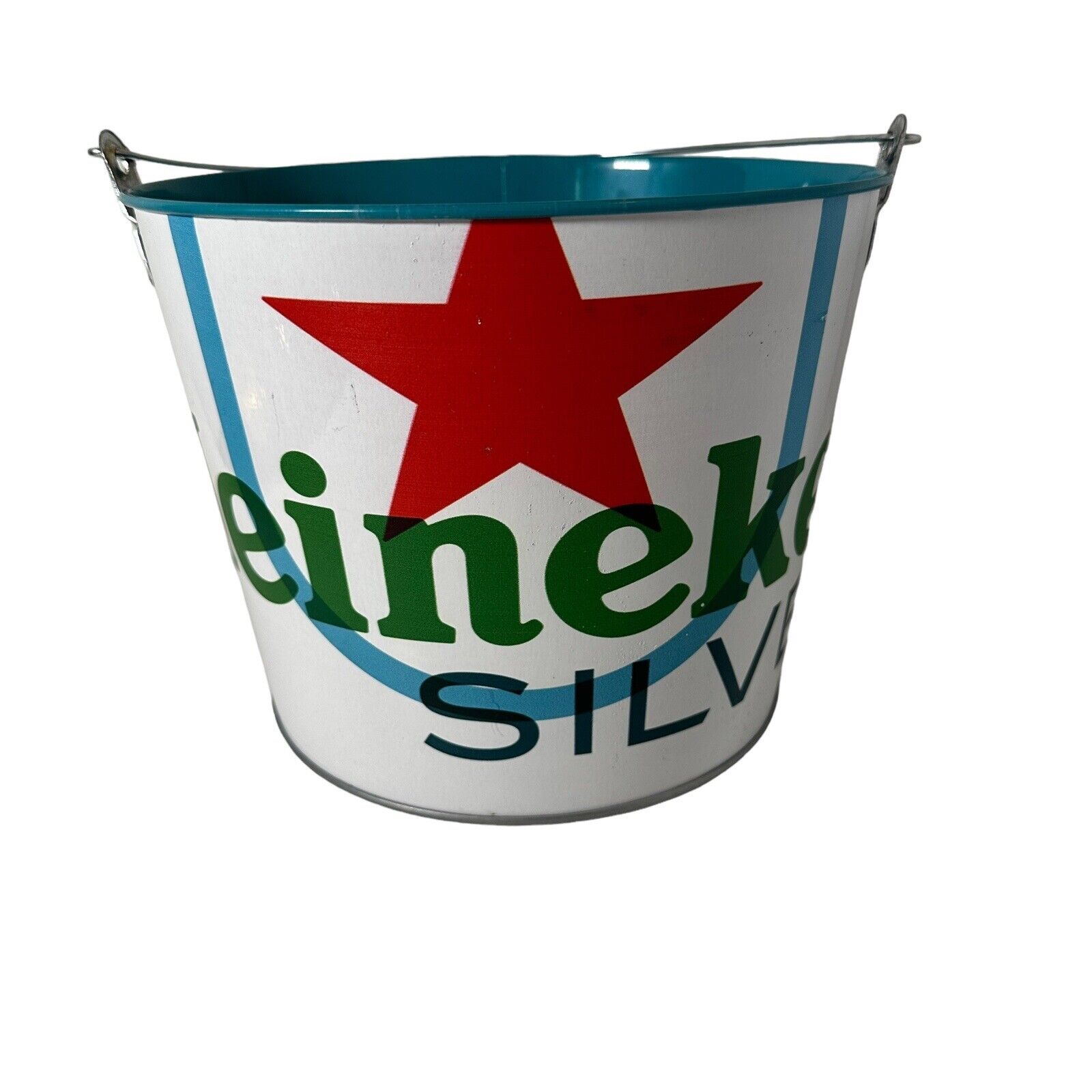 Heineken Silver Beer Metal Pail Ice Bucket With Handle Red Star JUST DROPPED