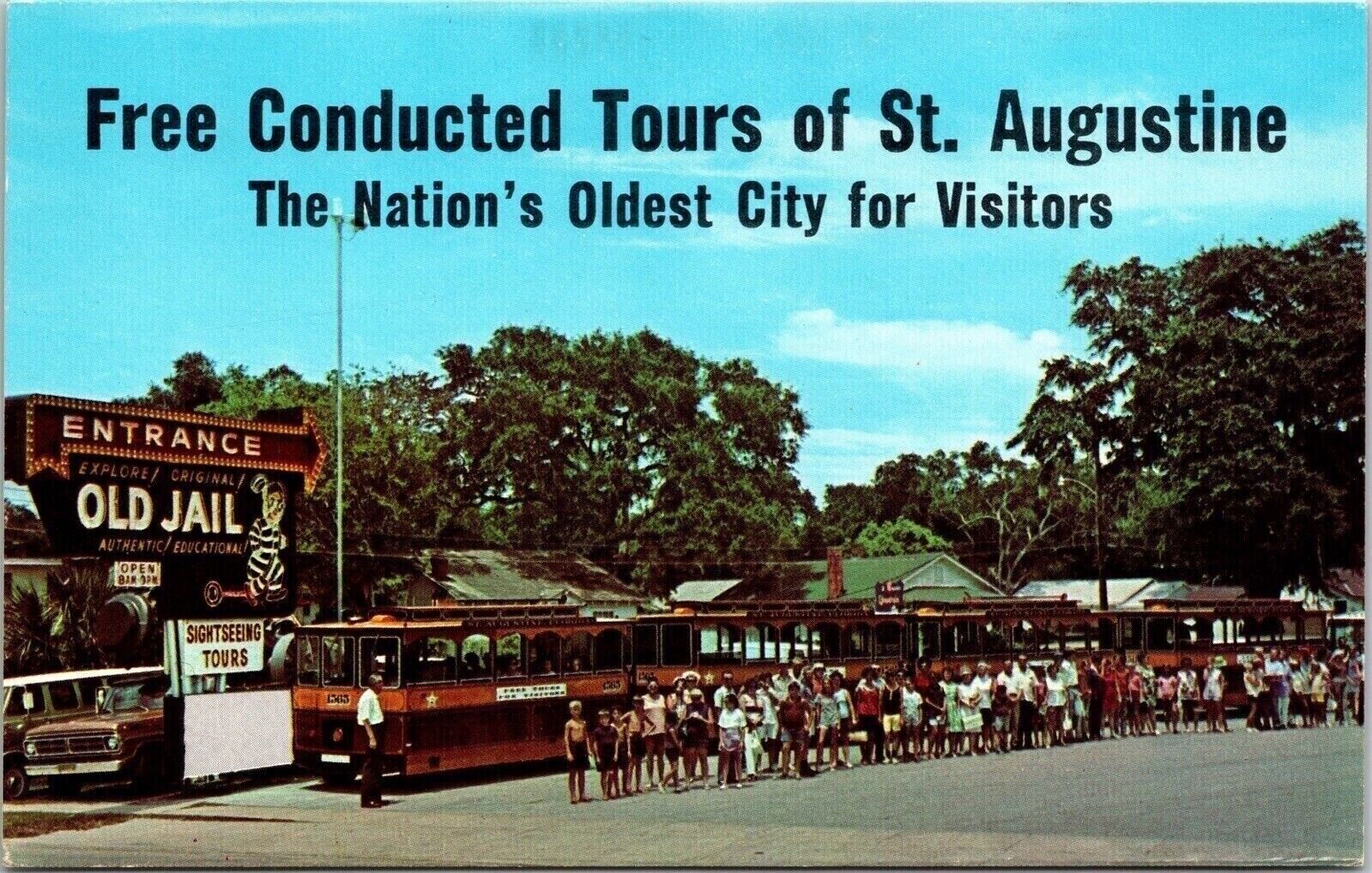 St Augustine Free Conducted Custom Built Trolley Tours Florida Chrome Postcard