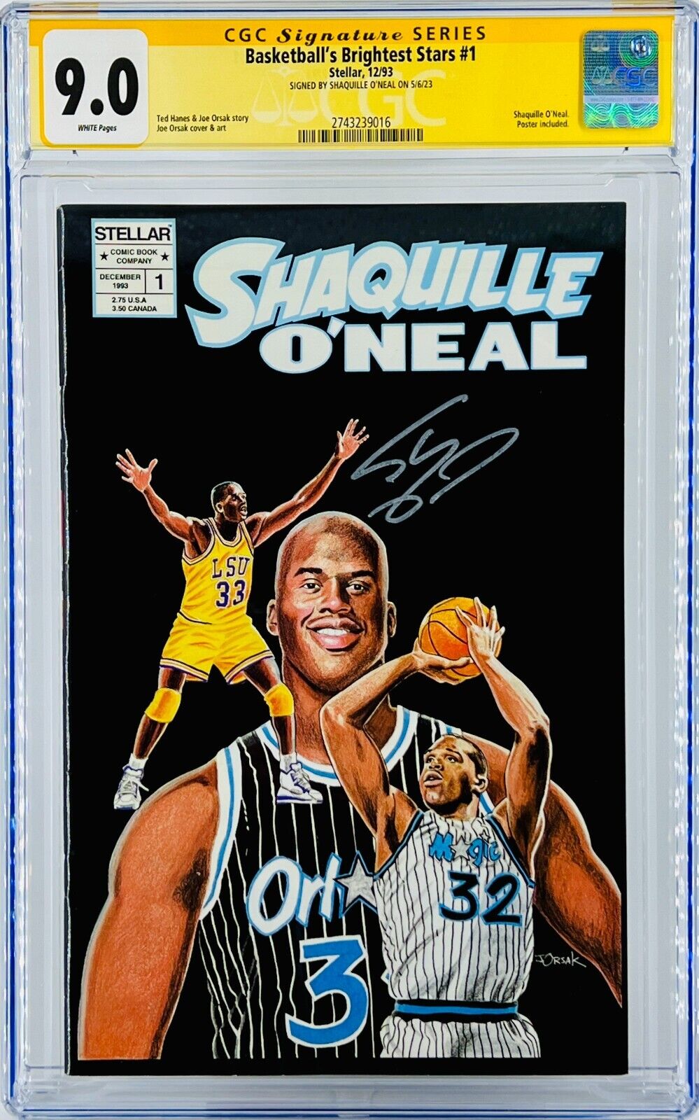 Shaquille O'Neal Signed CGC SS Basketball's Brightest Stars #1 Grade 9.0
