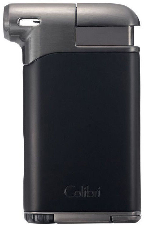Black Matte & Gunmetal Colibri Pacific Air Angled Soft Flame Pipe Lighter - 9109