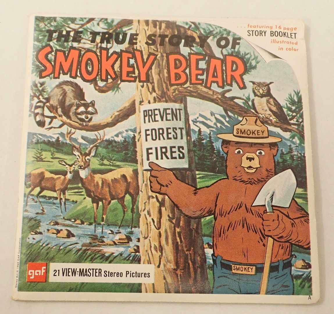 View-Master THE TRUE STORY OF SMOKEY BEAR - B405 - 3 Reel Set + Booklet 1969