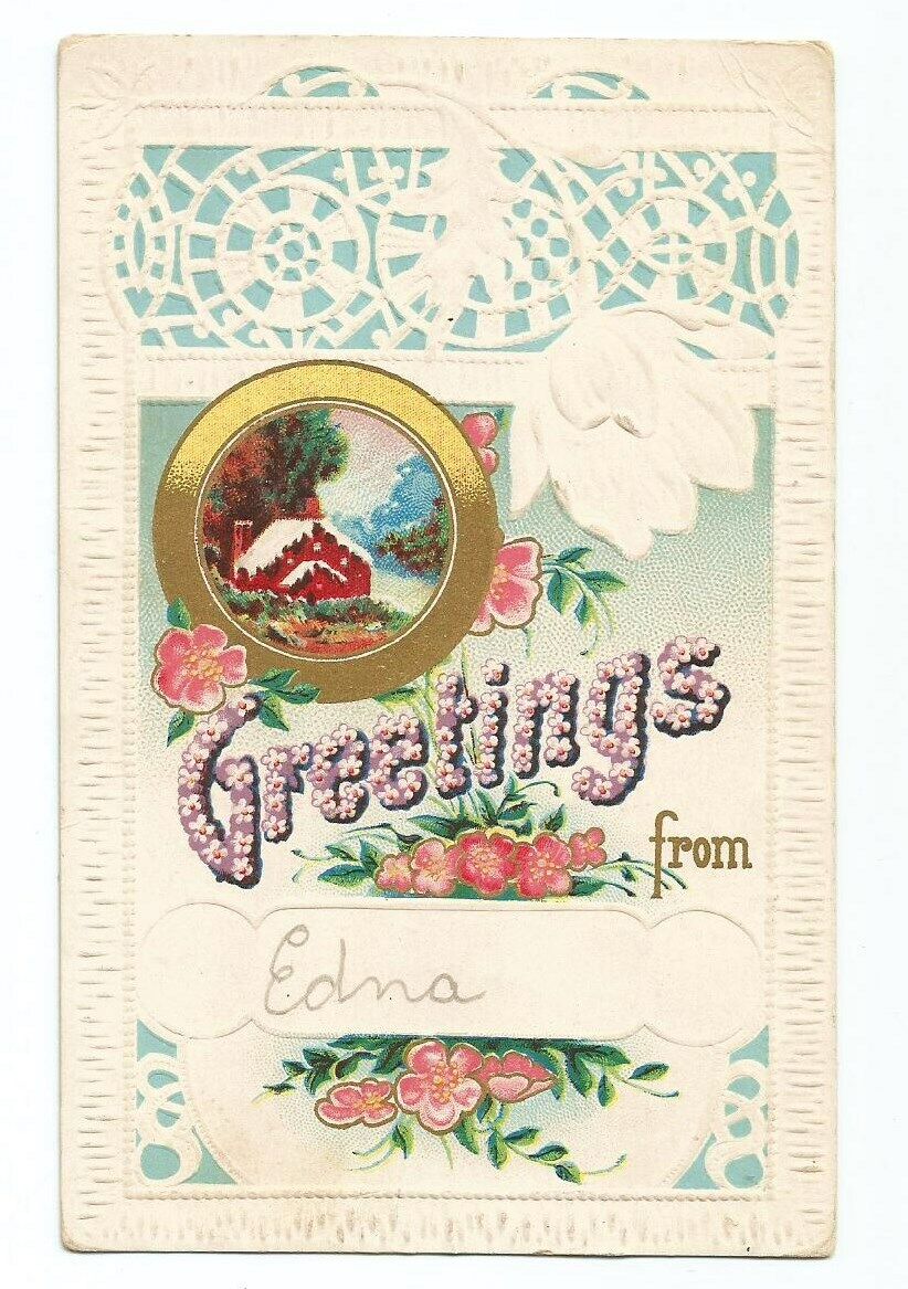 Greetings Postcard c1910 Floral Embossed