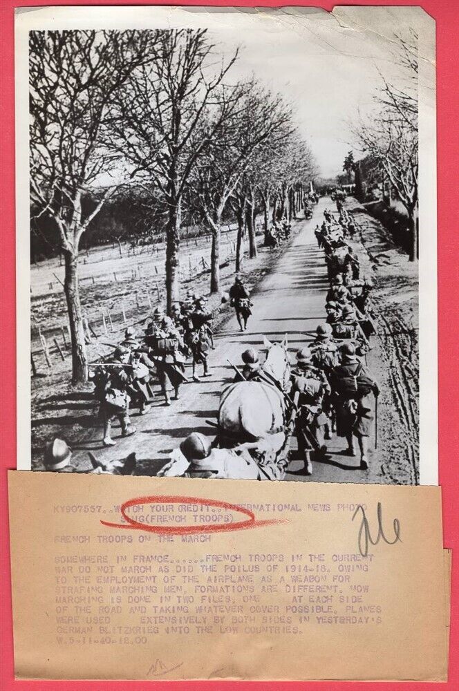 1940 French Now March in Two Columns on Both Sides of Road Original News Photo