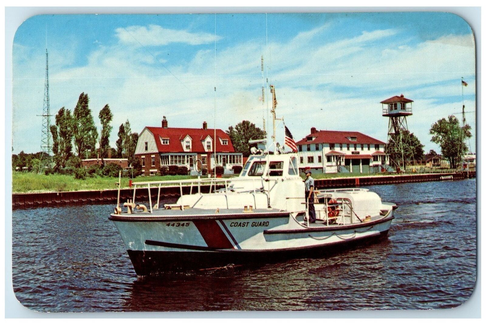 c1960's United States Coast Guard Station Boat Ludington Michigan MI Postcard