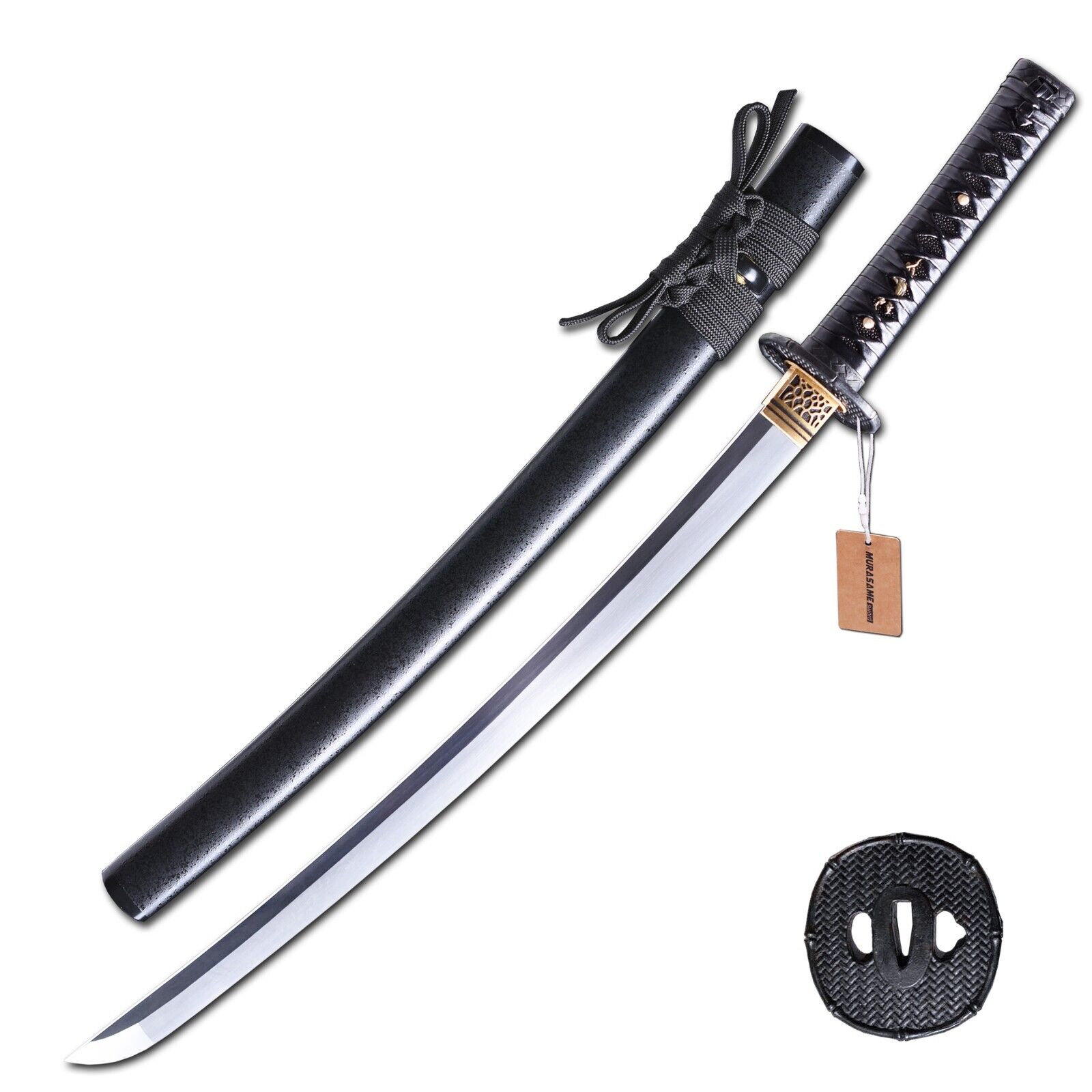 MURASAME Wakizashi Sword Real 9260 Steel High Quality IronTsuba Set Razor Sharp