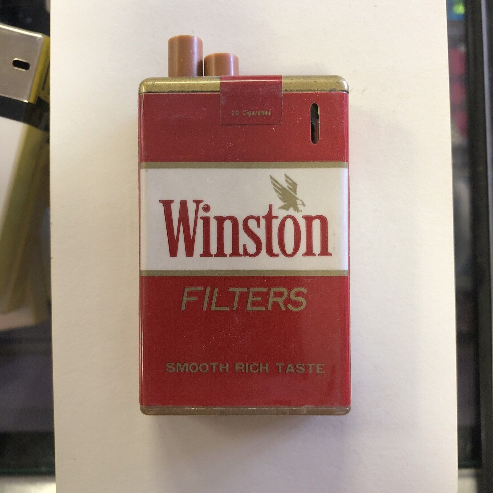 Vintage Winston Filters Cigarette Package Lighter, Red Pack, Tobacco Collectible