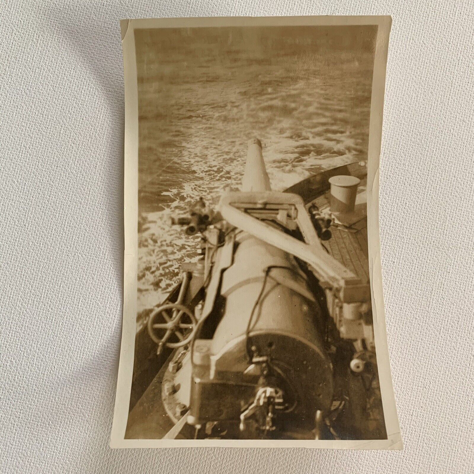 Antique Photograph Snapshot Military Navy USS Cuyama Ship Gun Barrel 1917