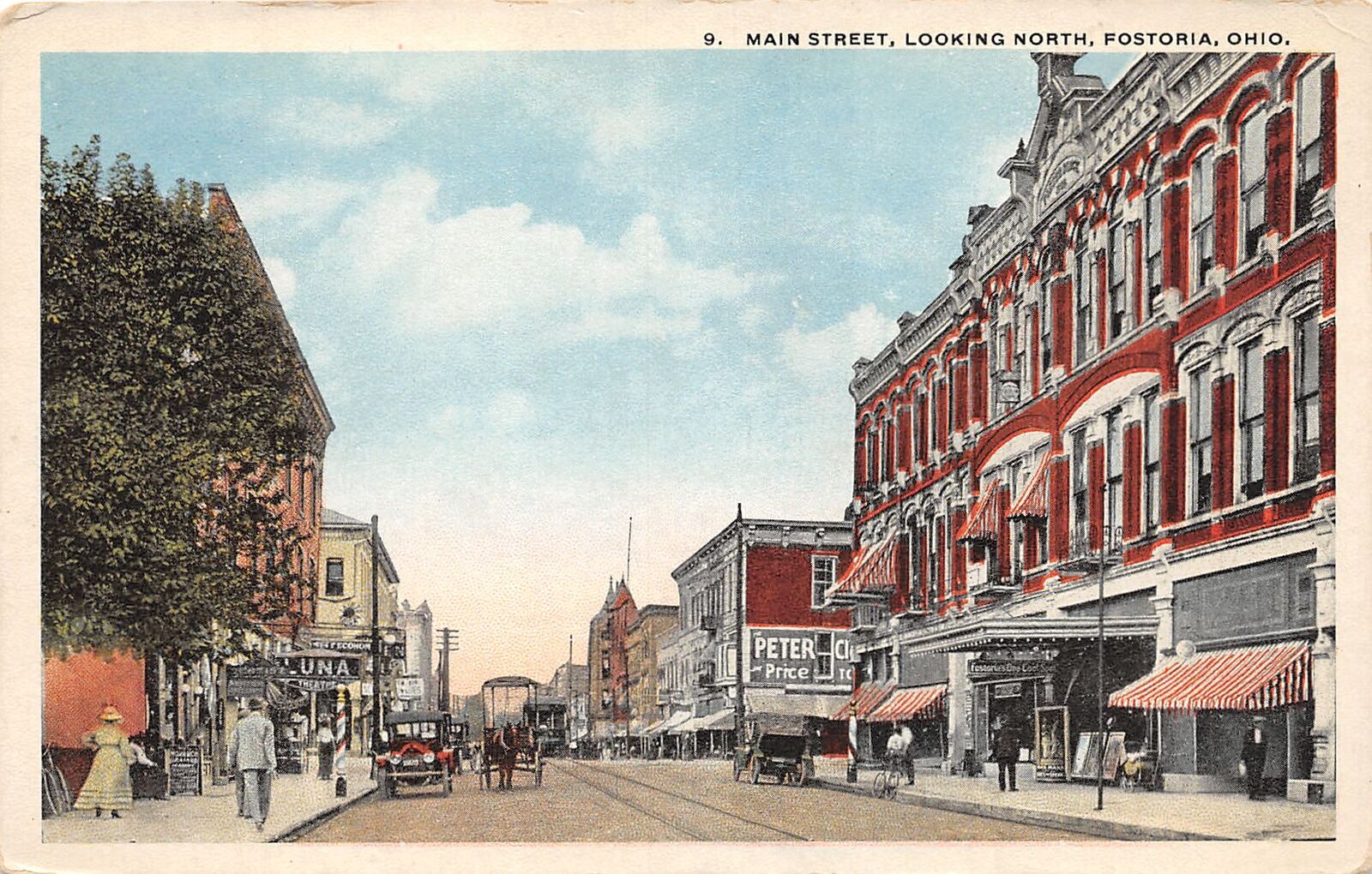 J59/ Fostoria Ohio Postcard c1910 Main Street North Stores Trolley 21