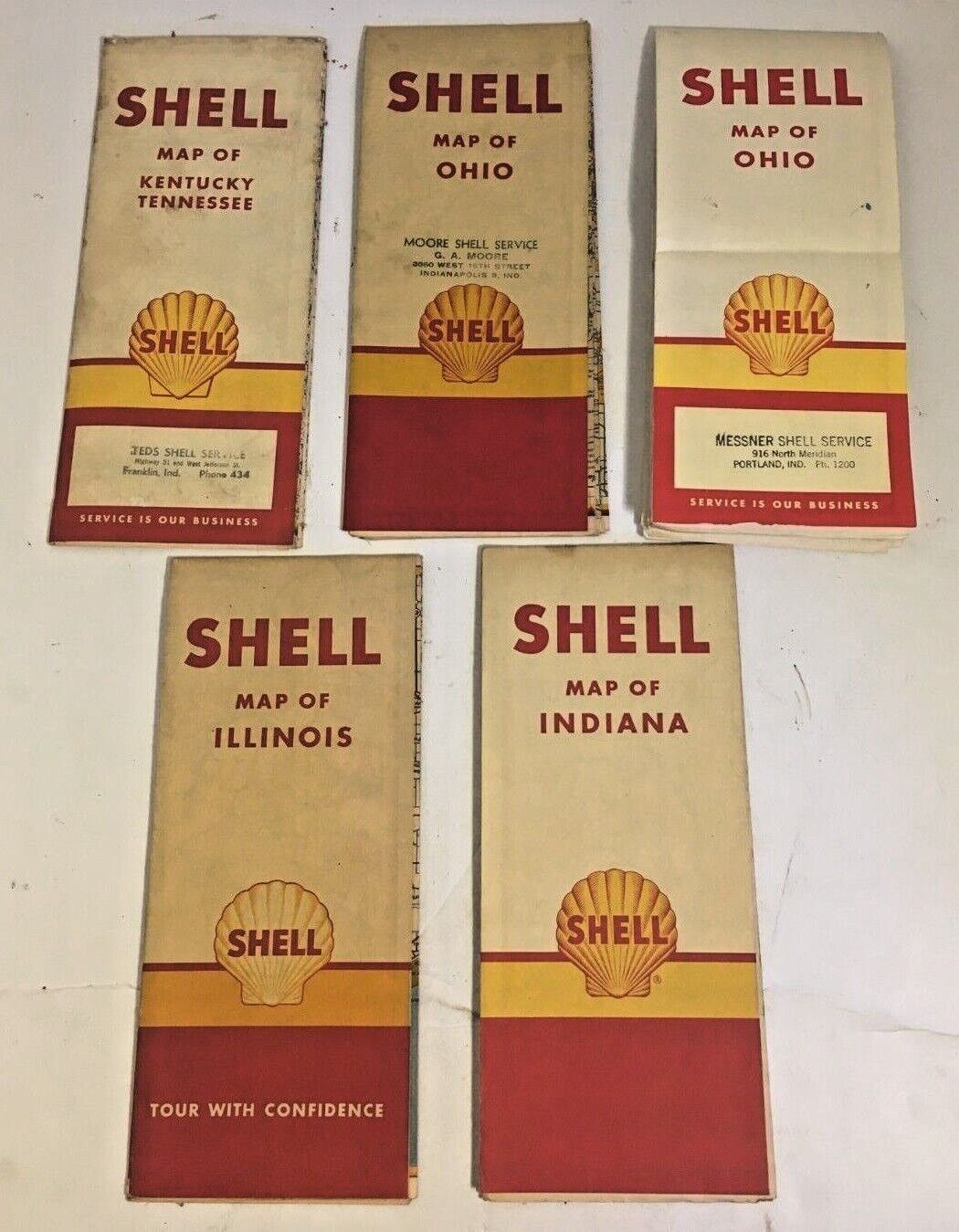 Lot of 5 1940s Era Shell Gas Station State Maps