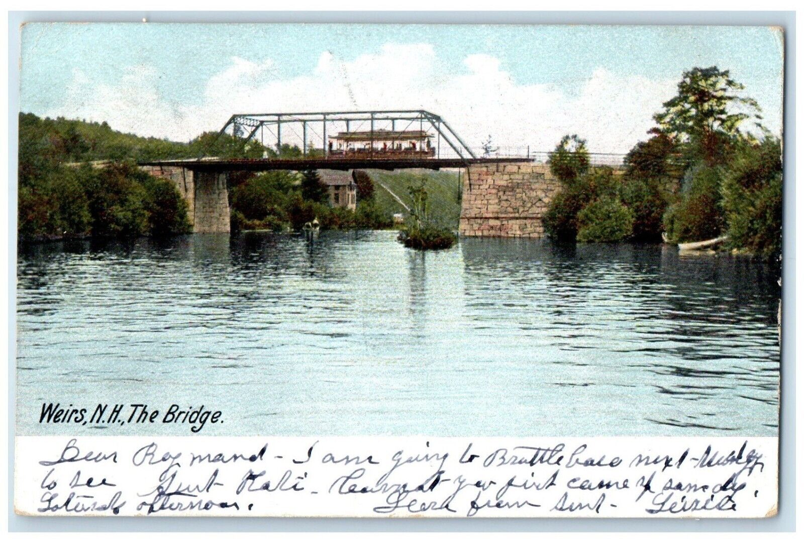 1905 Bridge River Lake Streetcar Weirs New Hampshire NH Vintage Antique Postcard