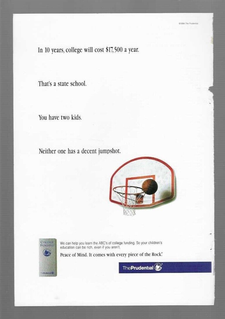 The Prudential College Funding Financial Investments Savings 1994 Print Ad