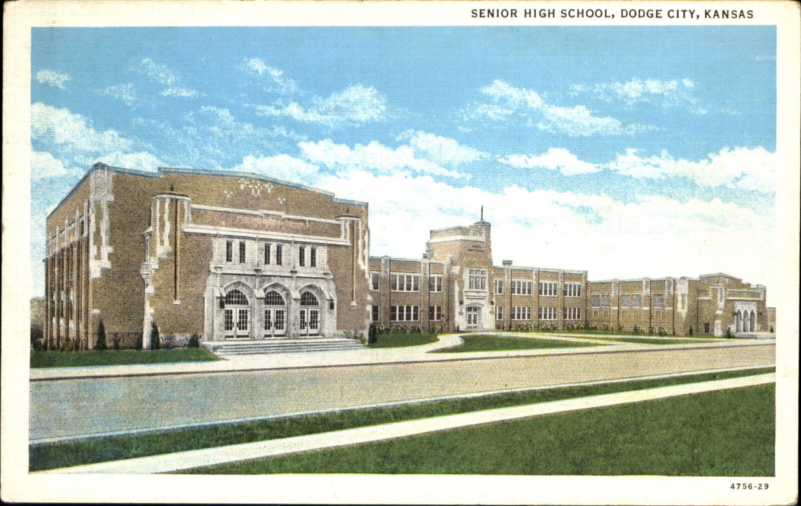 Senior High School ~ Dodge City Kansas KS ~ 1940s linen postcard