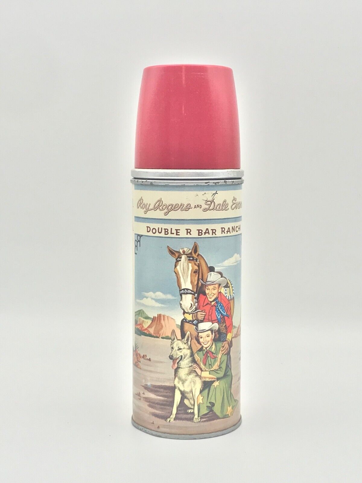 Rare ROY ROGERS Dale Evans Thermos Double R Bar Ranch Western Cowboy 1953