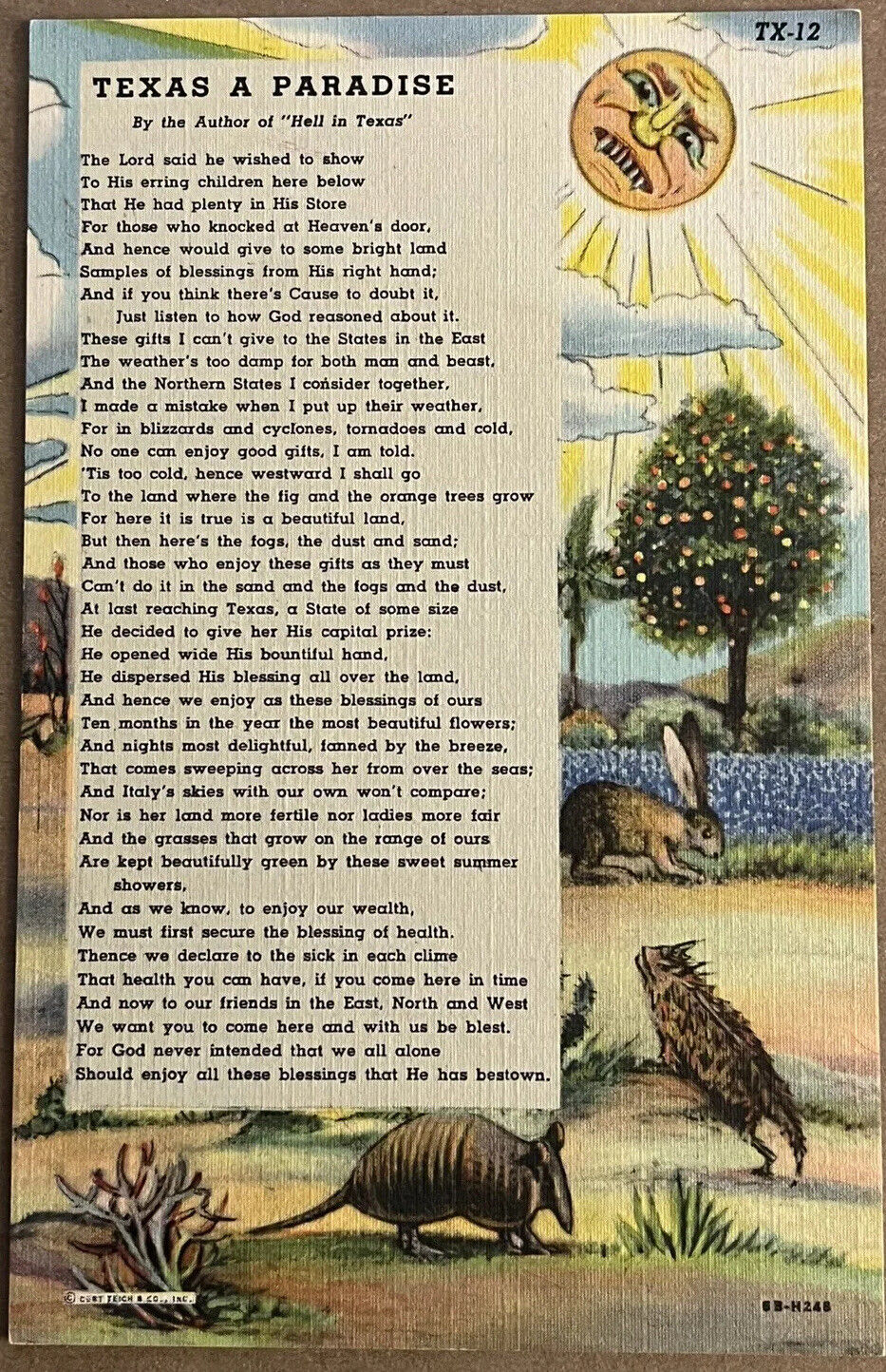 Texas Paradise Poem Blazing Sun Postcard c1930