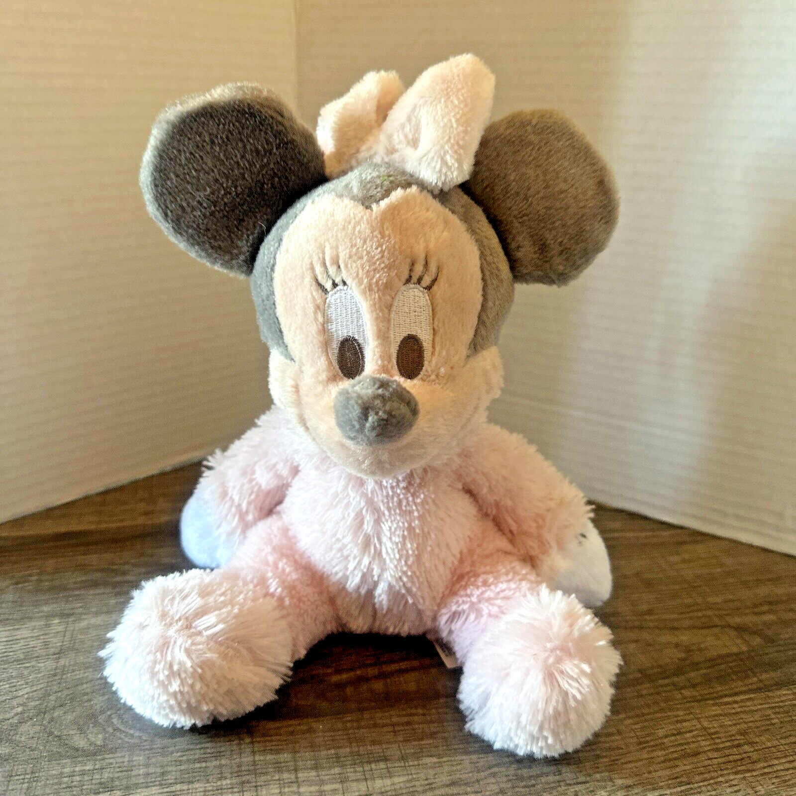 Baby Minnie Mouse Plush Disney Parks Pastel Pink Lovey Rattle Chimes WDW 11 in