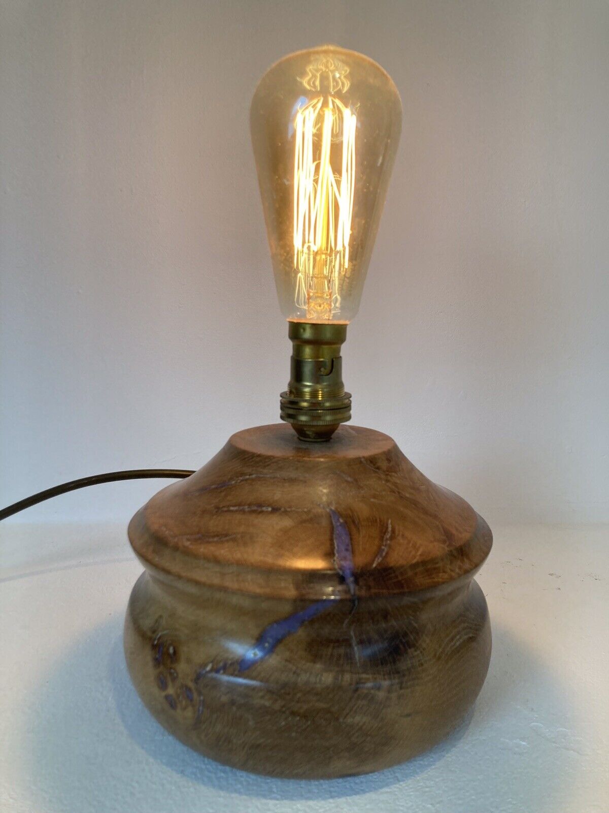 Vintage Solid Wood Mid Century Lamp Base Bulbous 70s Light